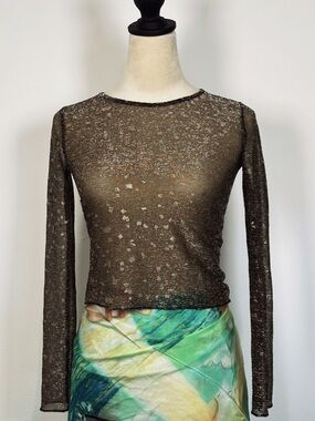 🛍️5 for $40| Metallic Sheer Long Sleeve Sparkle Top | Y2K Party Mesh Top
